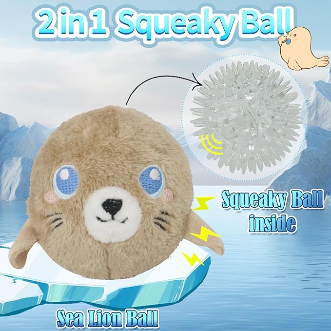 D KING D KING 3Pack Squeaky Dog Balls,2 in1 Funny Puppy Ball Toys,Birthday Dog Toy for Small Medium Dogs (Ocean Ball)