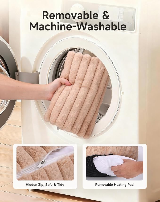 Heated Cat Bed Indoor, Pet Bed with 6 Temperature & 5 Timer Settings, Fluffy Cat Couch with Removable Machine-Washable Cover for Dogs Kitten Puppy in Winter, UL & FCC Certified, Small, Brown