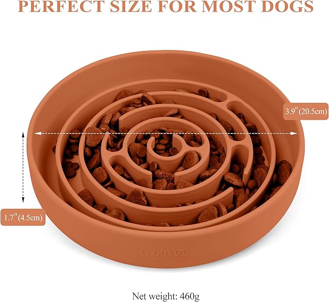 Coomazy Slow Feeder Dog Bowls, Silicone Dog Bowl with Suction Cups, Slow Feeder & Non-Slip Design, Boredom and Anxiety Reducer, Suitable for All Breed Dogs, Orange