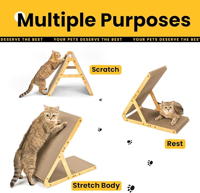A-Frame Cat Scratchers for Indoor Cats, Wood Frame & Recycled Cardboard Scratch Pad, Dual-Sided Vertical Horizontal Scratching Board, Space-Saving Furniture Protector for Sofa Walls, Medium