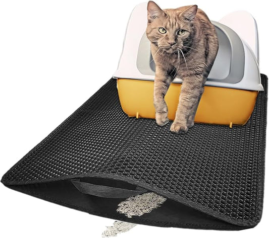 Large Cat Litter Mat - 30"x 24" Double Layer Honeycomb Kitty Litter Mat,Waterproof and Urine-Proof,Easy to Clean with Handles,Ideal Litter Trapping Mat for Cats