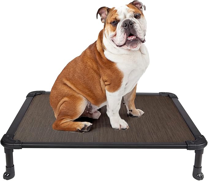 Veehoo Chew Proof Elevated Dog Bed - Cooling Raised Pet Cot - Rustless Aluminum Frame and Durable Textilene Mesh, Unique Designed No-Slip Feet for Indoor or Outdoor Use, Brown, Medium, CWC2002
