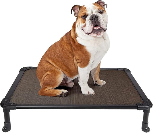 Veehoo Chew Proof Elevated Dog Bed - Cooling Raised Pet Cot - Rustless Aluminum Frame and Durable Textilene Mesh, Unique Designed No-Slip Feet for Indoor or Outdoor Use, Brown, Medium, CWC2002