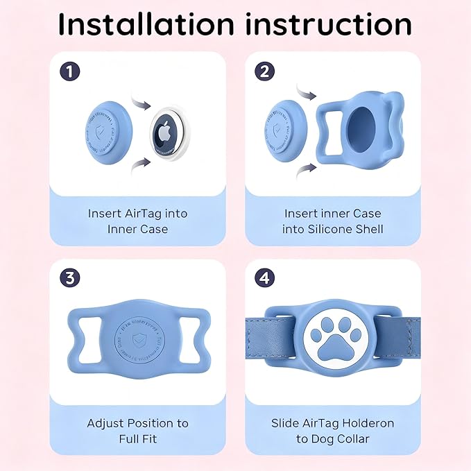 [4 Pack] TAGHELP-Airtag Dog Collar Holder, Waterproof Protective Case for Apple AirTag, Durable & Lightweight with Full-Body Protection, Soft Silicone (Pink Blue & Purple Green)