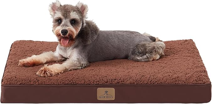 Bedfolks Orthopedic Dog Bed for Medium Dogs - Egg Foam Dog Crate Bed with Removable Waterproof Cover, Pet Bed Mat Suitable for Dogs and Pets Up to 35 lbs (30 x 20 x 3 inches, Brown)