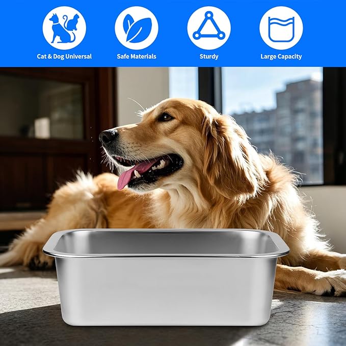 Ohtomber Stainless Steel Dog Bowl - 2.65 Gallons Metal Large Pet Dog Water & Food Bowl, Outdoor Feeder Water Trough Dish Plate for Cat, Big, Extra Large Breed