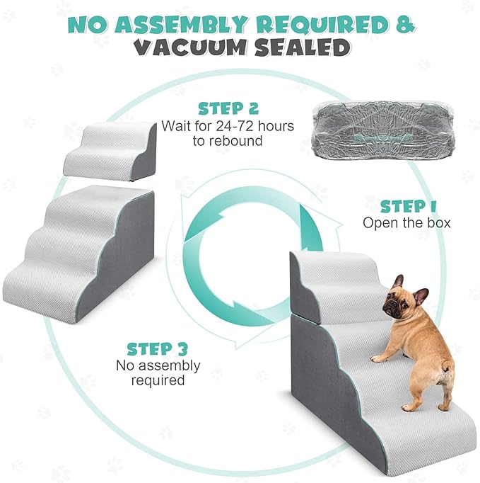 Dog Stairs Ramp for Small Dogs,5-Step Dog Steps,Foldable Pet Stairs for High Beds and Couch,Curved 2 in 1 with Zippers Non-Slip Balanced Pet Ramp and CertiPUR-US Certified Foam,Grey