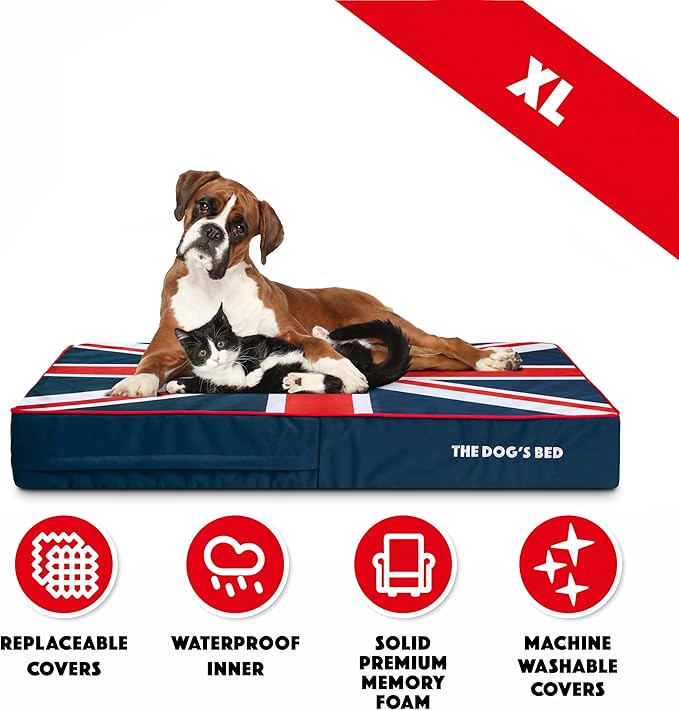 The Dog’s Bed Orthopedic Memory Foam Dog Bed, XL Blue & Red Trim UK Center Flag, Pain Relief for Arthritis, Hip & Elbow Dysplasia, Post Surgery, Supportive, Calming, Veterinary Approved
