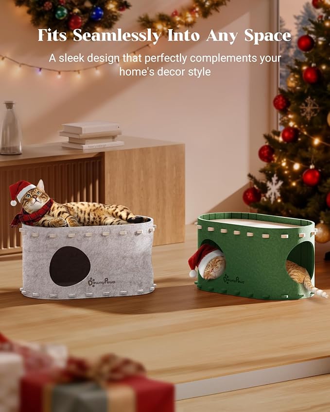 DownyPaws Cat House for Indoor Cats, Cat Bed Cave for Multiple & Large Cats Up to 22 Lbs, Scratch Resistant Peekaboo Cat Caves, Foldable Tunnel Enclosed Bed, PeekaPurr, Marble