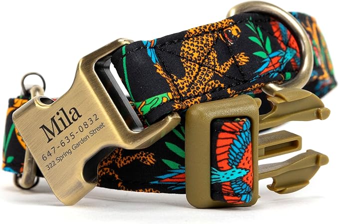 Personalized Dog Collar with Name and Phone Number Engraved,Adjustable Custom Puppy Collar,Organic Cotton Pet Collar for Small Medium Large Boy Girl Dogs