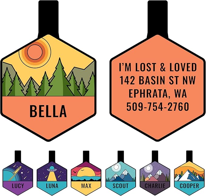 GoTags Silent Dog Tag, Personalized Engraved Hexagon Silicone Dog and Cat Name Pet ID Tags, Soundless No More Jingling Dog Tags (Forest Gold)