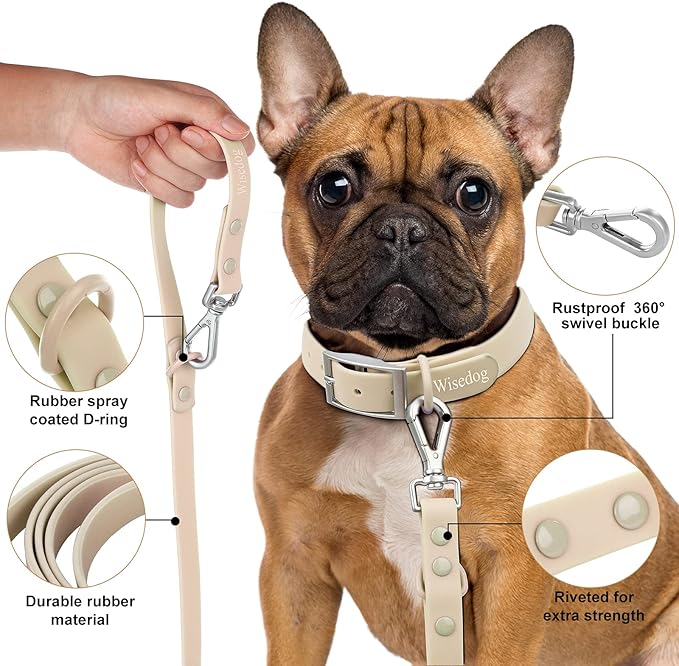 Wisedog Waterproof Dog Leash – 5ft/6ft Adjustable with 2 Metal Swivel Hooks, Easy to Clean Dog Leashes for Small, Medium, Large Breed Dogs (Sand Color S)