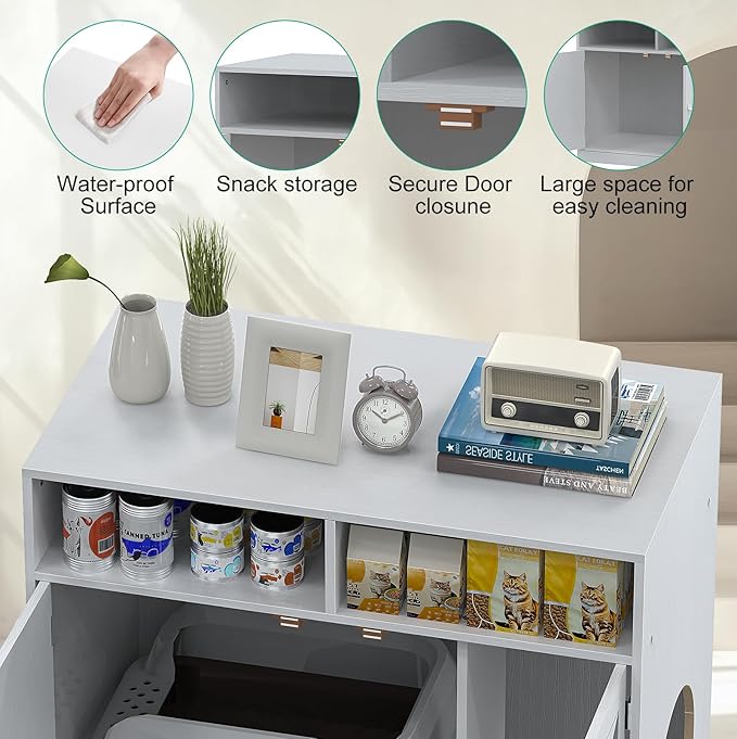 Cat Litter Box Enclosure Furniture Ultra-Large Wooden Enclosed Litter Box Furniture,2-Door Storage Cabinet, 2 Open Drawers, 1 Air Vents,Cat Litter Furniture Fit Most of Litter Box.