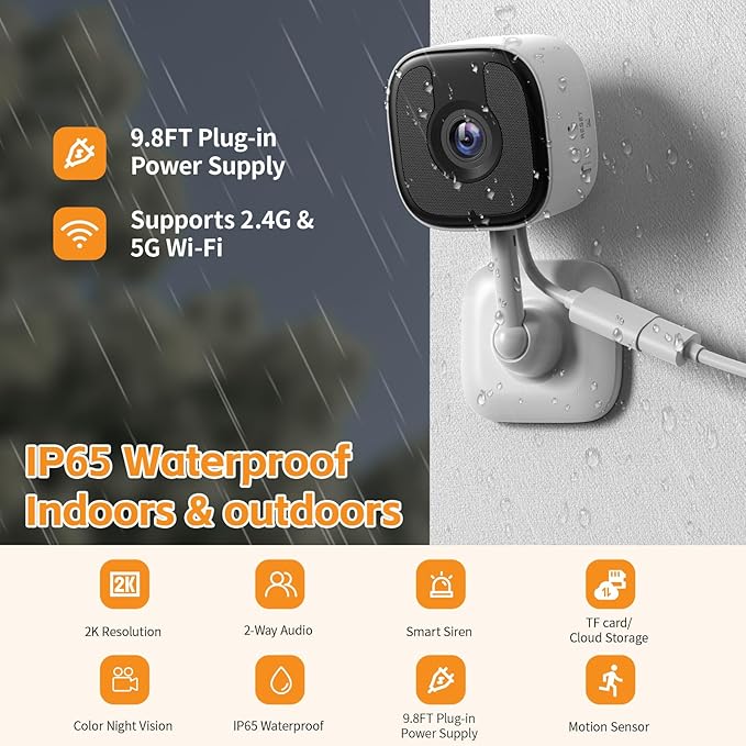 3MP 2K Window Camera, 2.4GHz & 5GHz WiFi Indoor Outdoor Camera for Home Security with AI Color Night Vision, Person & Motion Detection, 24/7 Recording, IP65 Waterproof, Works with Alexa/Google Home