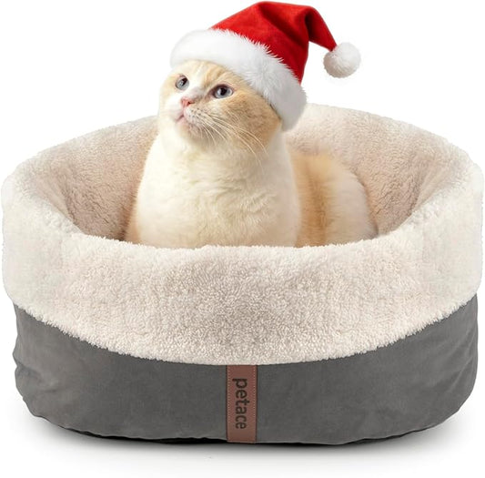 Self Warming Cat Bed, 17.7" x 13.7" Anti-Slip Soft Round Thermal Pet Cushion Bed for Kittens, Cats, Puppies and Small Dogs, Gray