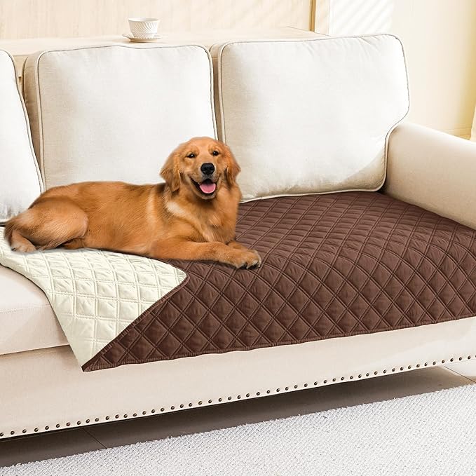 Smiry Waterproof Dog Bed Cover Pet Blanket, Soft Washable Dog Blanket for Furniture Bed Couch Sofa Reversible, Checkered (40"x80", Brown/Beige)