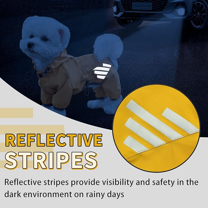 Dog Raincoat, Waterproof Dog Rain Jacket with Hood, Rain Coat with Leash Hole, Reflective Strap for Small Medium Dogs, Lightweight Puppy Clothes(Yellow,M)