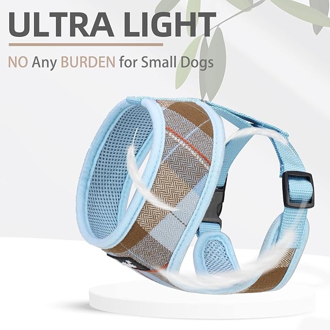 PUPTECK Soft Mesh Dog Harness and Leash Set Pet Puppy Cat Comfort Padded Vest No Pull Harnesses, Blue&Brown, M