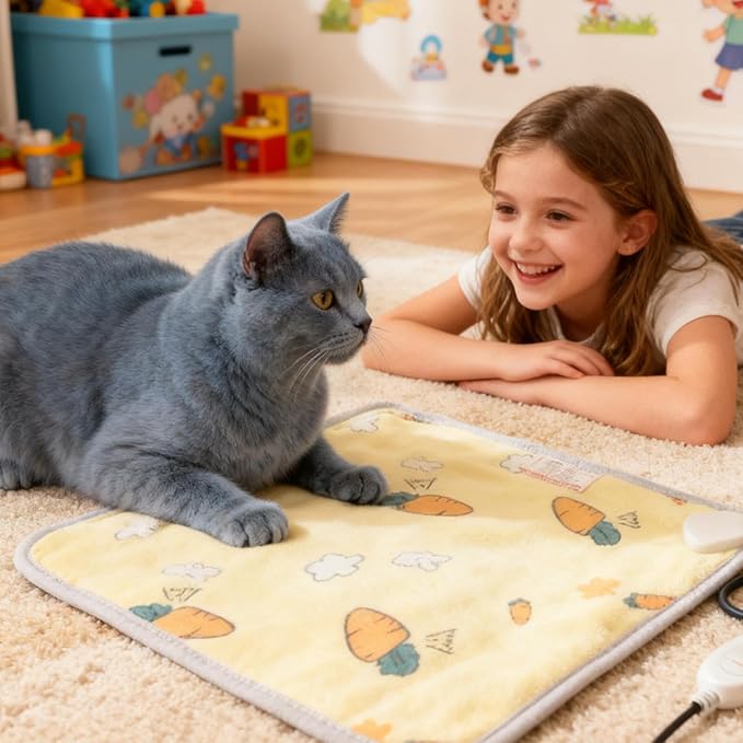Heated Cat Bed, Adjustable Temperature Mat, 40x45cm, Heated Pet Pad, Warming Cat Cushion, Outdoor Heating Design, for House Winter Camping