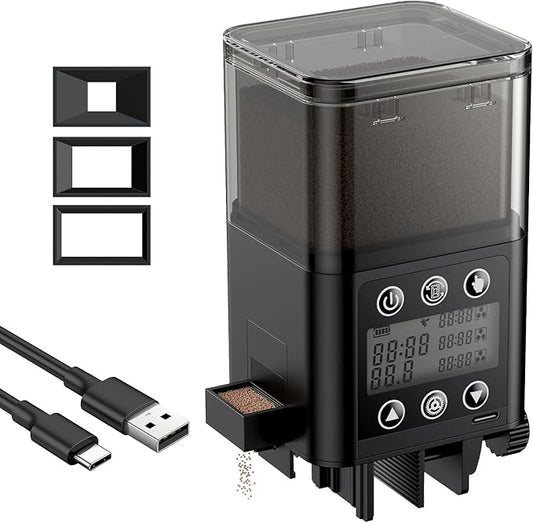 Pawfly Automatic Aquarium Feeder, USB Rechargeable 320 mL Auto Food Dispenser with Timer, Adjustable Vacation Feeder for Pellets, Granules and Powder