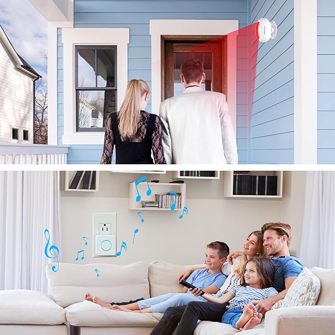 Motion Sensor Door Chime, Wireless Motion Detector Alarm Indoor, Business Entry Alert Bell with Buzzer, Doorbell for Home/Garage Door/Store, USB/Battery Powered,1 Receiver +3 Sensors