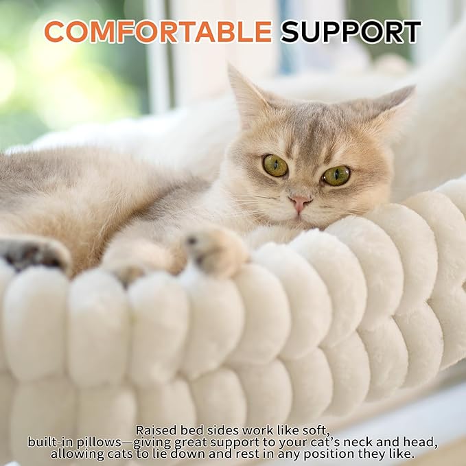 CHEERPALS Cat Window Perch for Indoor Cats Hammock for Window with Reversible Cushion, Foldable Cat Window Bed for Large Cats and Kittens(White,Medium)