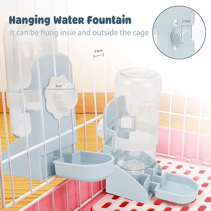Rypet Rabbit Water Bottle No Drip - 17oz Hanging Water Fountain Automatic Dispenser Pet Cage Water Feeder for Bunny Chinchilla Guinea Pig Hedgehog Ferret Blue
