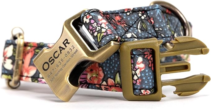 Personalized Dog Collar with Name and Phone Number Engraved,Adjustable Custom Puppy Collar,Organic Cotton Pet Collar for Small Medium Large Boy Girl Dogs