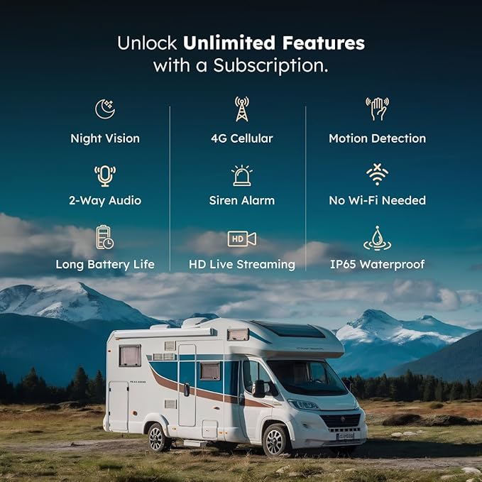 Waggle Pack of 2 4G LTE Security Camera for RV, No Wi-Fi Needed, 2K HD, 300° Pan, 9000mAh Battery, PIR & AI Human Detection, Siren Alarm, Indoor/Outdoor Cam for Camping/Travel, Subscription Required
