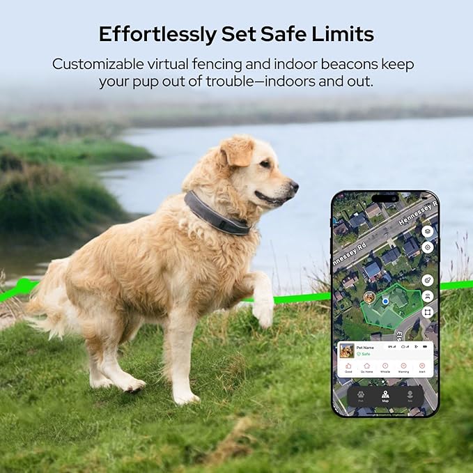 SATELLAI Dog Wireless Fences, Red The Most Advanced GPS Dog Collar with AI Analysis, Precise Positioning, 5-Day Battery, and IP68 Waterproof, Flexible Virtual Fencing for Medium & Large Dogs