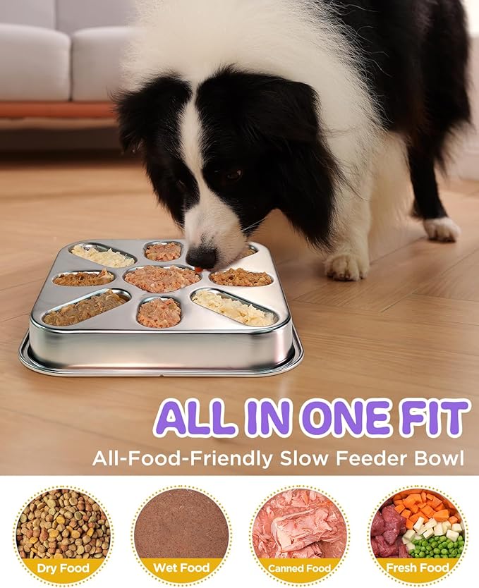 Slow Feeder Dog Bowls with Non-Slip Mat, Stainless Steel Metal Slow Feeder for Small & Medium Dogs, 2.5 Cups Pet Bowl for Fast Eaters, Slows Down Eating, Dishwasher Safe, Anti-Gulping Dog Bowl