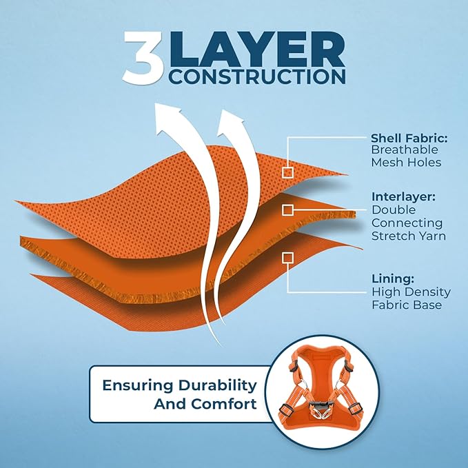 Best Pet Supplies Voyager Mesh Dog Breathable Harness Reflective Stitching, All Weather Adjustable for Walking Training, or Running - Heavy Duty & Durable, Harness Leash Set (Orange), S