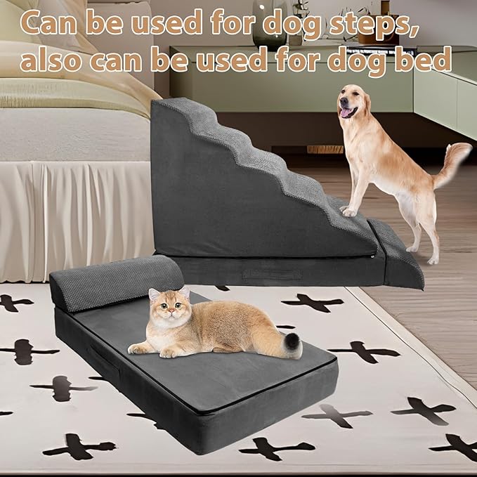 Dog Stairs & Steps for High Beds 30-36 Inches Tall for Small Dogs, LitaiL Pet Stairs/Steps for Beds 30 Inches High, Non-Slip Dog Ramps for Older Cats