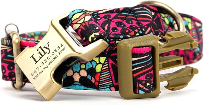 Personalized Dog Collar with Name and Phone Number Engraved,Adjustable Custom Puppy Collar,Organic Cotton Pet Collar for Small Medium Large Boy Girl Dogs