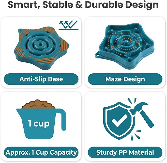 Pet Slow Feeder Bowl for Small Dogs, Puzzle Feeder for Petite Dogs, Anti-Choking, Slow Eating, 350ML Capacity, BPA-Free, Small Size