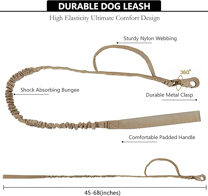 Tactical AirTag Dog Collar Leash Set - Heavy Duty, Adjustable GPS Collar Compatible with Apple AirTag, with Holder & Control Handle for Medium/Large Dogs [ Brown, L ]