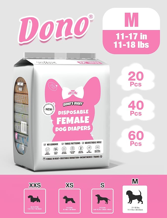 Dono Disposable Dog Diapers Female with Wetness Indicator, Disposable Doggie Diapers for Female Dogs in Heat, Super Absorbent Puppy and Kitten Doggie Diapers Female for Small Medium Large Dogs