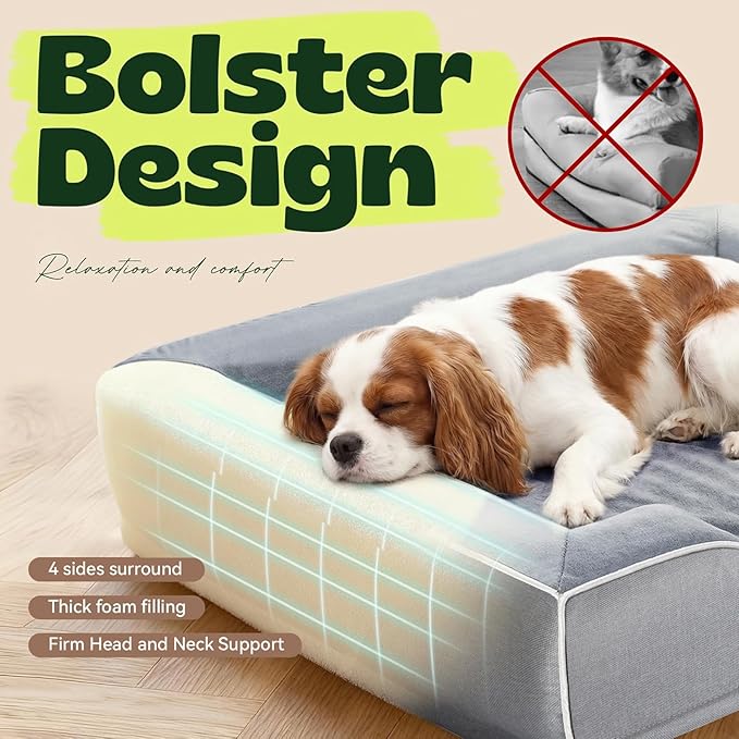 Orthopedic Dog Beds for Medium Small Dogs with Removable Washable Cover Rectangle Pet Sofa with Cooling Gel Memory Foam Anti-Slip Bottom Waterproof for Old Pets or Cat,28" L x 23" W x 6.5" Th