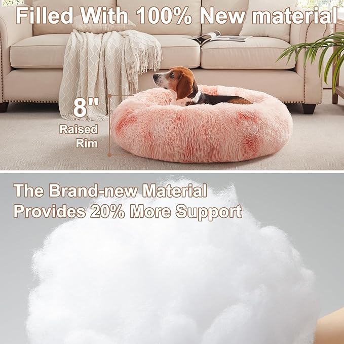 33 inches Donut Dog Bed for Medium Large Dogs,Calming Fluffy Round Pet Bed with Removable & Washable Cover,Fits up to 65 lbs Pets(Tie-dye Pink,M Plus)