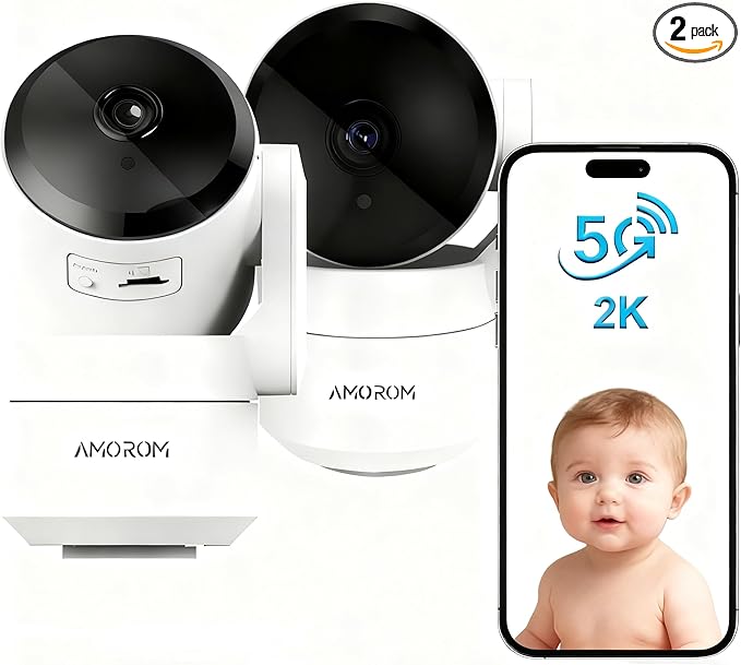 2 Pack 2K Indoor Security Camera Wireless, 360° Pan-Tilt Wi-Fi Pet/Baby Monitor with AI Motion Detection, Night Vision, Phone App, Cloud & SD Storage (5G/2.4G Hz)