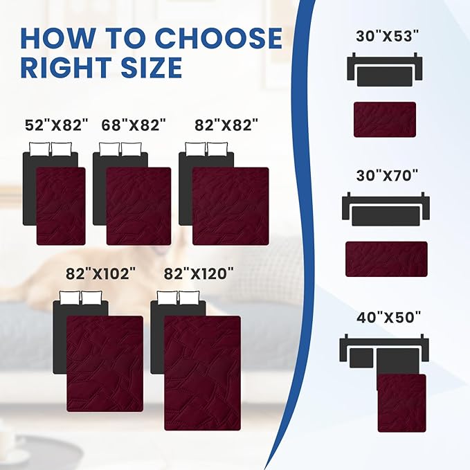Waterproof Dog Bed Cover Pet Blanket, Soft Couch Cover for Dogs Washable, Non-Slip Dog Blanket Protect Furniture Couch Sofa Car for Puppy Large Dogs Cat Christmas (82x102 Inch, Burgundy)