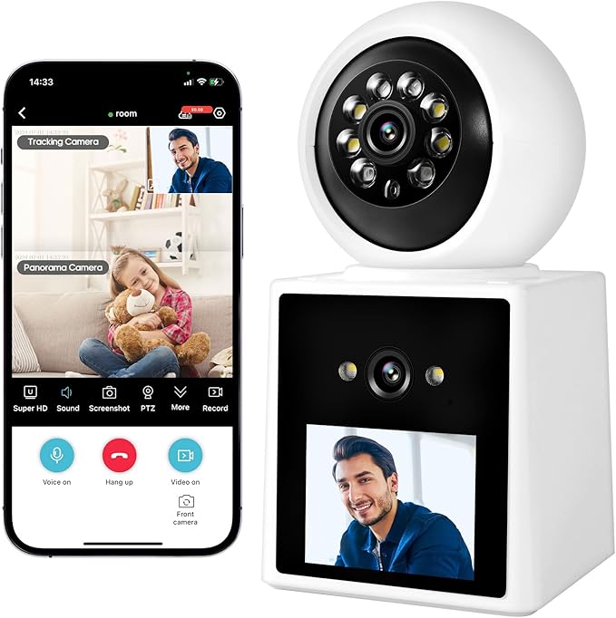 Two-Way Video Call Security Camera with HD Screen, 1080P Indoor Home Security Camera, Indoor House Sitter Camera, Baby/Elderly/Sitter/Dog/Pet Camera with Mobile Apps