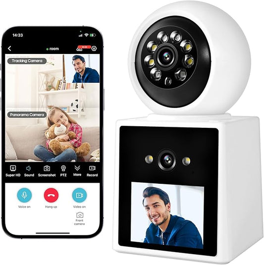 Two-Way Video Call Security Camera with HD Screen, 1080P Indoor Home Security Camera, Indoor House Sitter Camera, Baby/Elderly/Sitter/Dog/Pet Camera with Mobile Apps