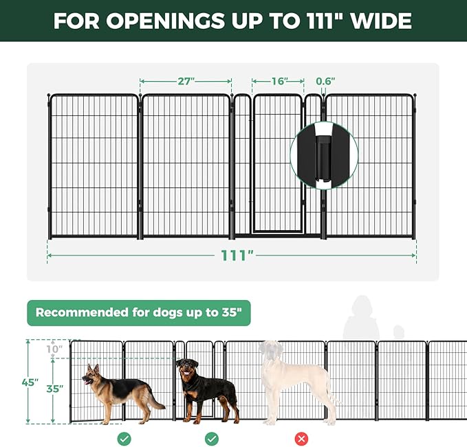 FXW Dog Gate Extra Wide Designed for Indoor Use, Adjustable Width Up to 111-inch Wide (45" H 4 Wire Panels for Large Dogs), Black