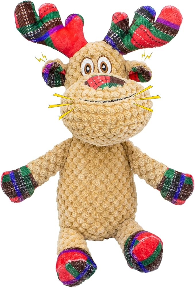 Dog Toys Squeak Interactive Dog Toy Stuffed Puppy Teething Chew Toy Deer Shape Crinkle Sound Paper Tail, for Large Medium Small Breeds Indoor Outdoor Play