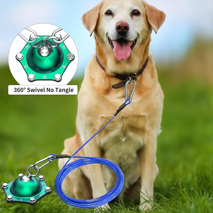 Dog Tie Out Stake,360°Swivel Run Anchors-Dog Runner for Yard Suitable for Large,Weighing Up to 200 LBS-Stake to Tether Long Leash and Cable- Stakes for Outside