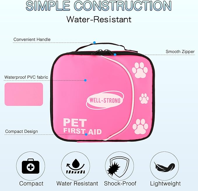 Pet First Aid Kit - Vet-Approved Survival Essentials for Dogs & Cats | Immediate Care Emergency Supplies with Trauma Pad, Tweezers & Bandages | Compact Travel Kit for Home, Camping, Car