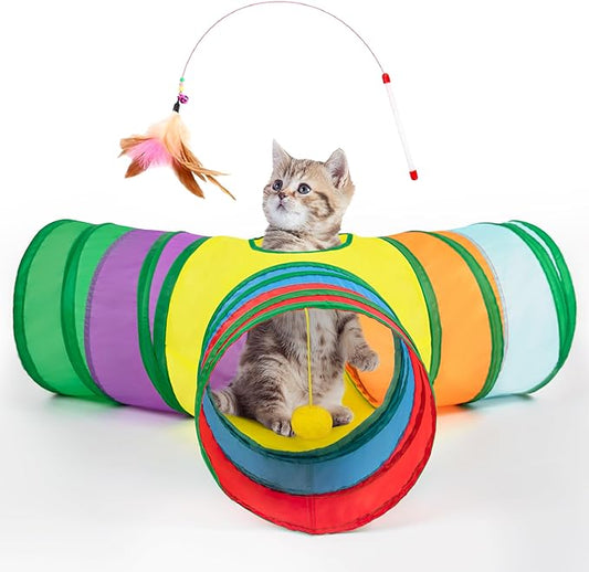 Tempcore 3-Way Collapsible Cat Tunnel Tube Toys with Peek Hole & Ball for Indoor Cats, Kittens & Puppies