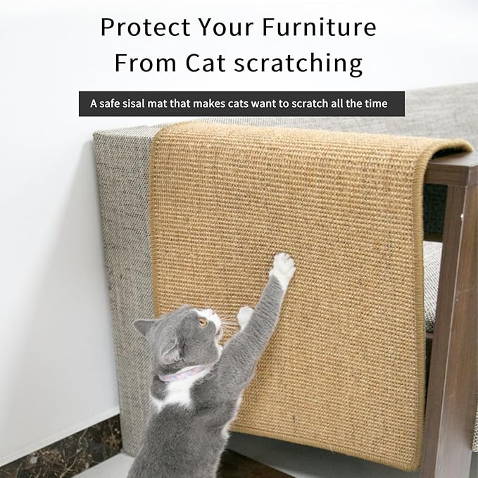 Cat Scratcher Mat for Indoor Cats, Natural Sisal Cat Scratch Blanket with Tapes, Cat Floor Corner Scratching Pad, Cat Furniture Couch Carpets Protector (S (15.7 x 11.8 Inch) / 2 Pack)