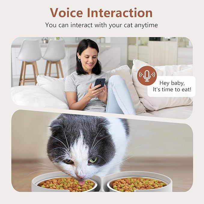 Cat Feeder with Camera, 5L Auto Dog Feeder with Dual Power Supply Pet Feeder for Easy Clean, Cat Food Dispenser for Multiple Pet Detachable (Vedio)